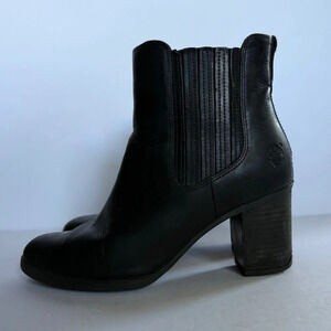 Timberland Atlantic Heights Black Leather Chelsea Boots Block Heel Size 8